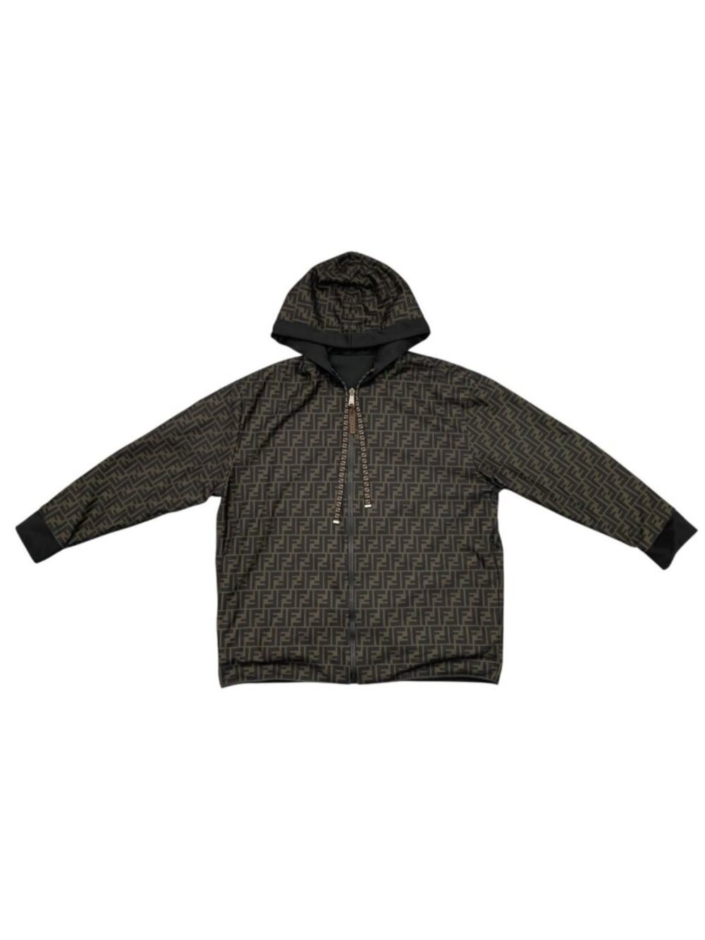 Fendi Jacket Reversible Zip Up Hoodie Aesb FF Motif Embossed Logo Mesh Black XL